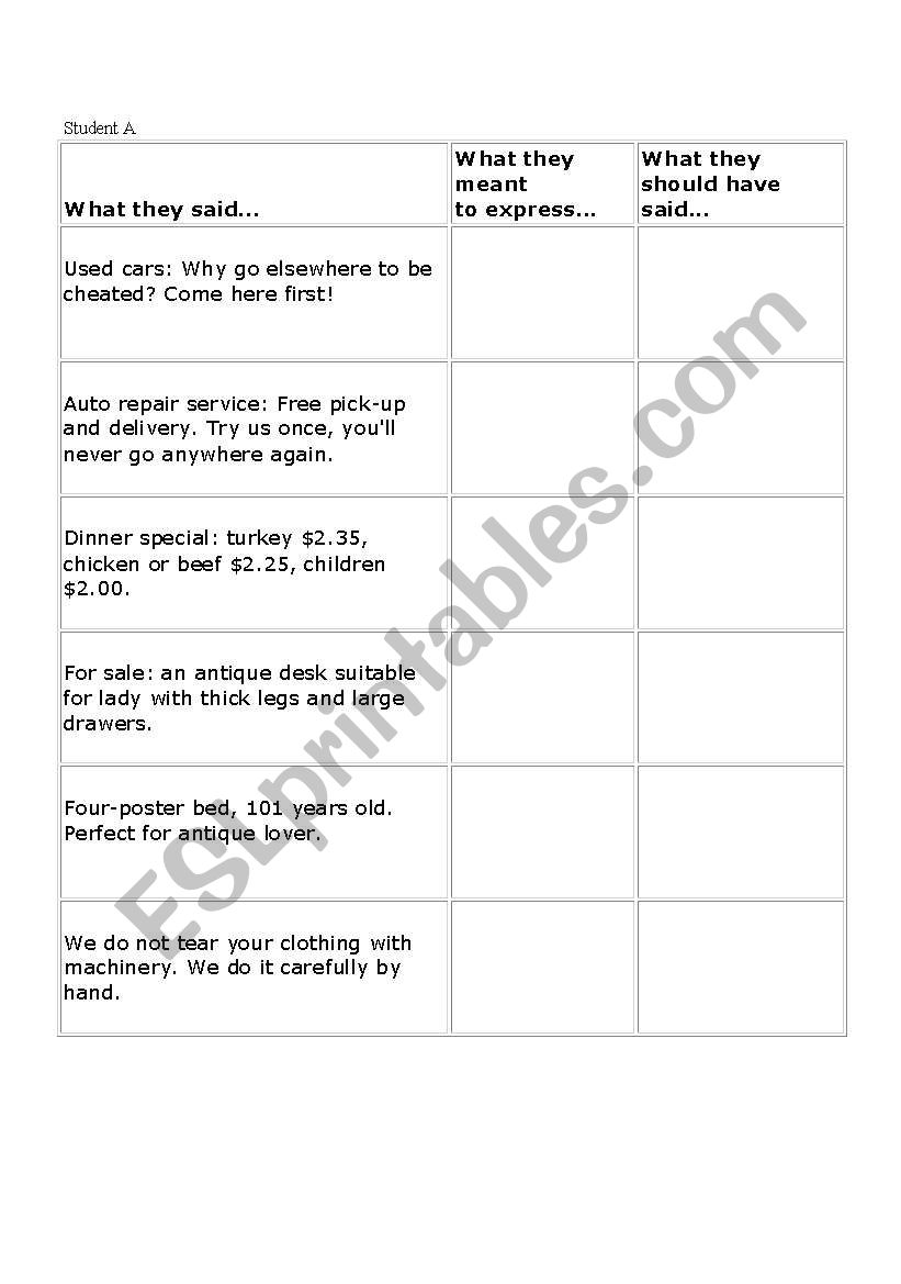 Funny English worksheet