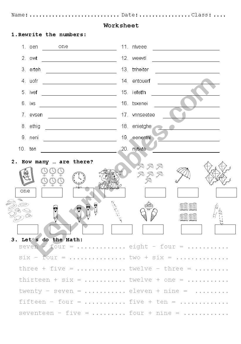 numbers 1-20 worksheet