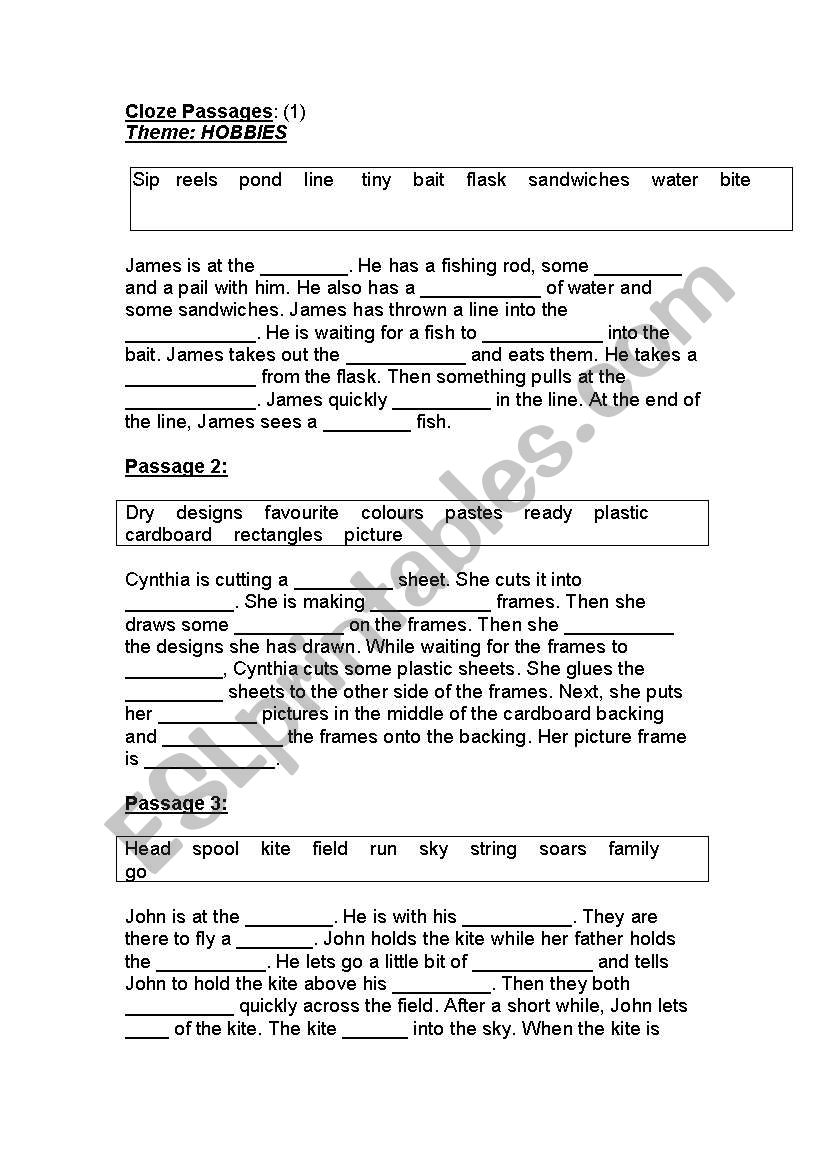 cloze passages worksheet