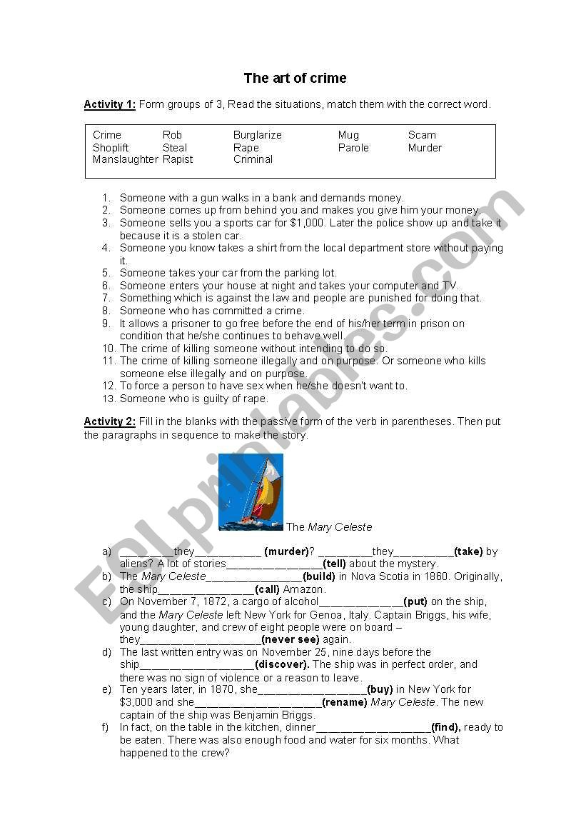 The art of crime worksheet