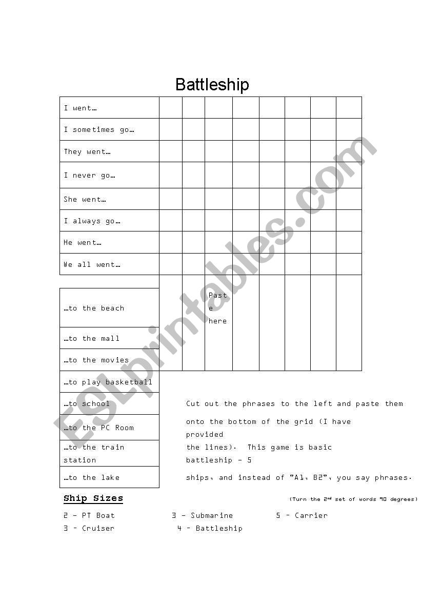 Battleship worksheet