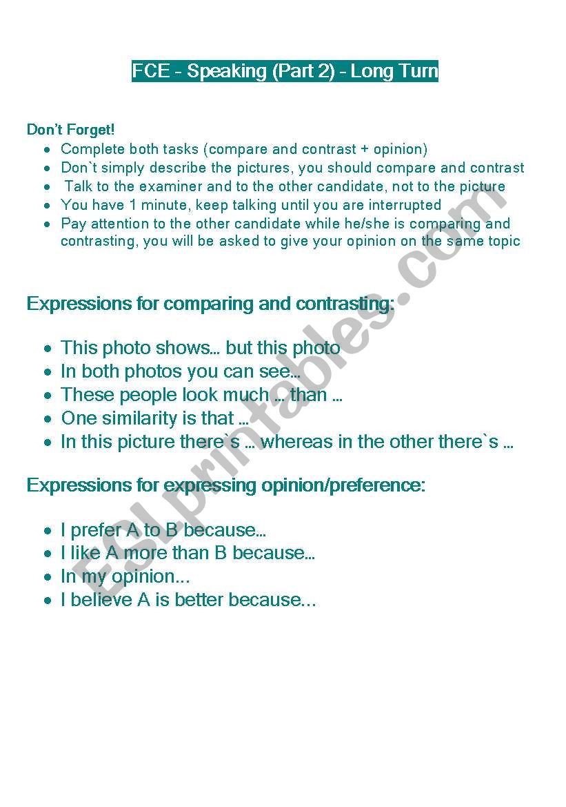 FCE - Speaking Part 2 (Long Turn) 