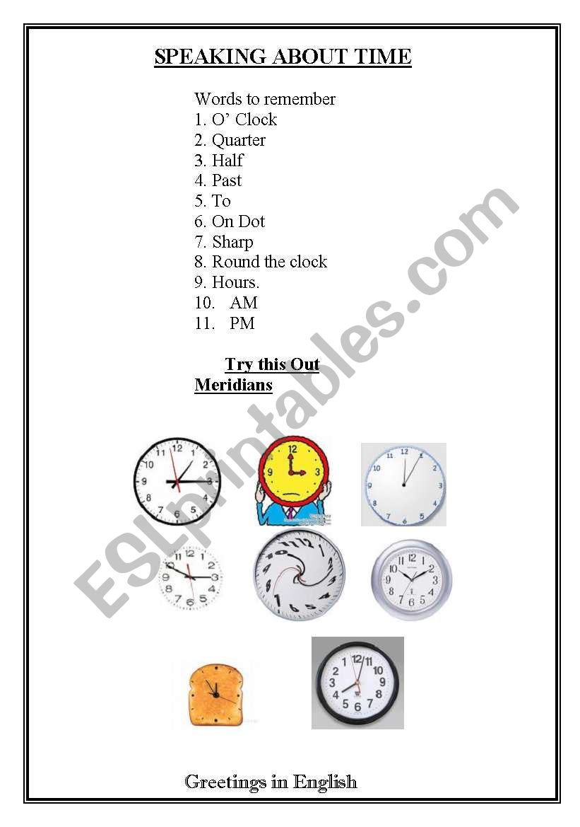 Speaking about time worksheet