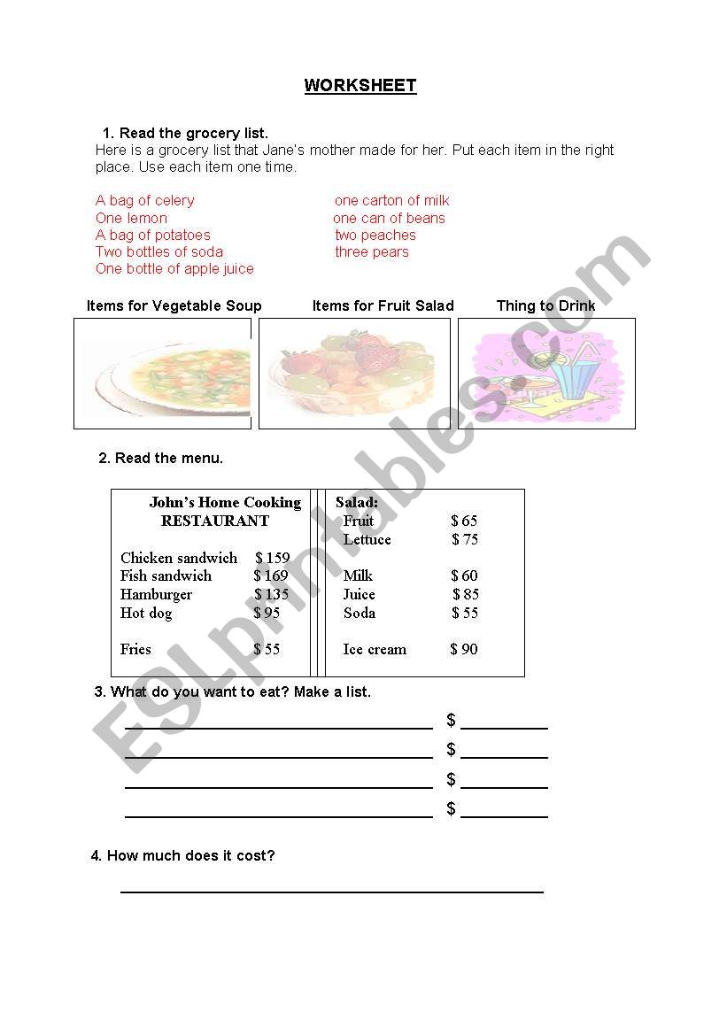 FOOD worksheet