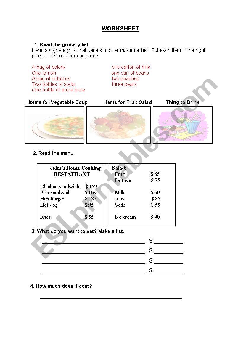 FOOD worksheet