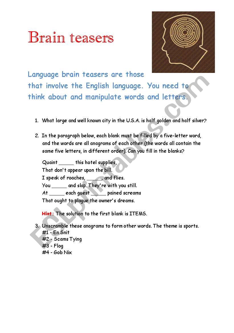 Brain Teasers 2 worksheet