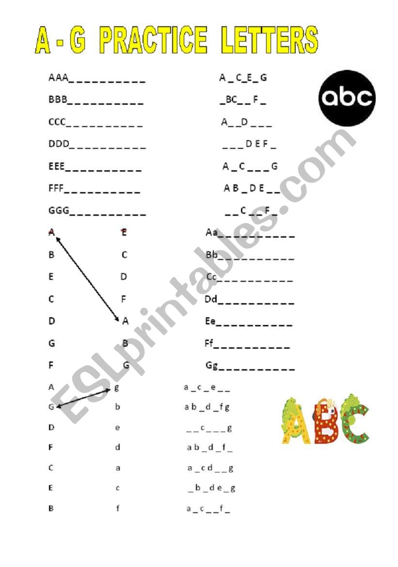 A-G letters worksheet