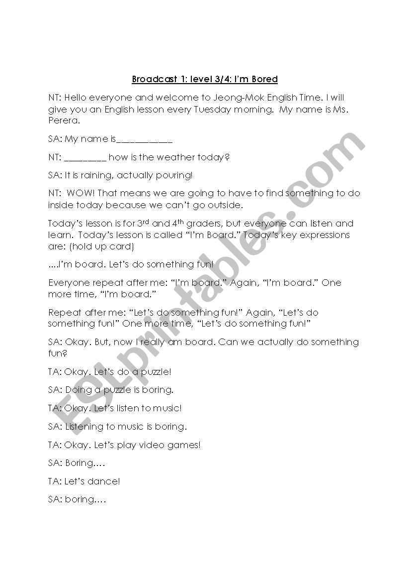 Broadcast for grade 3-4 worksheet