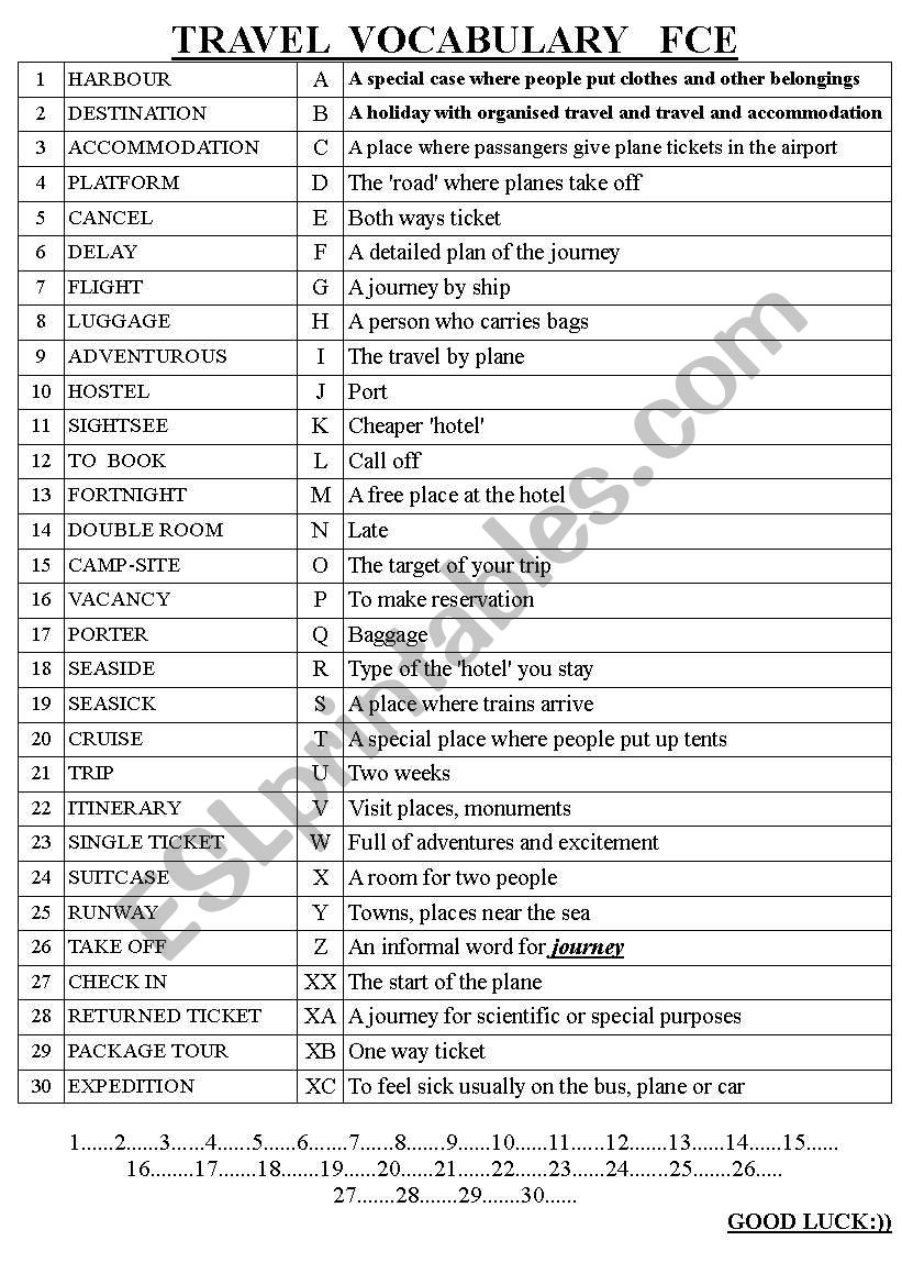 TRAVEL VOCABULARY   FCE worksheet