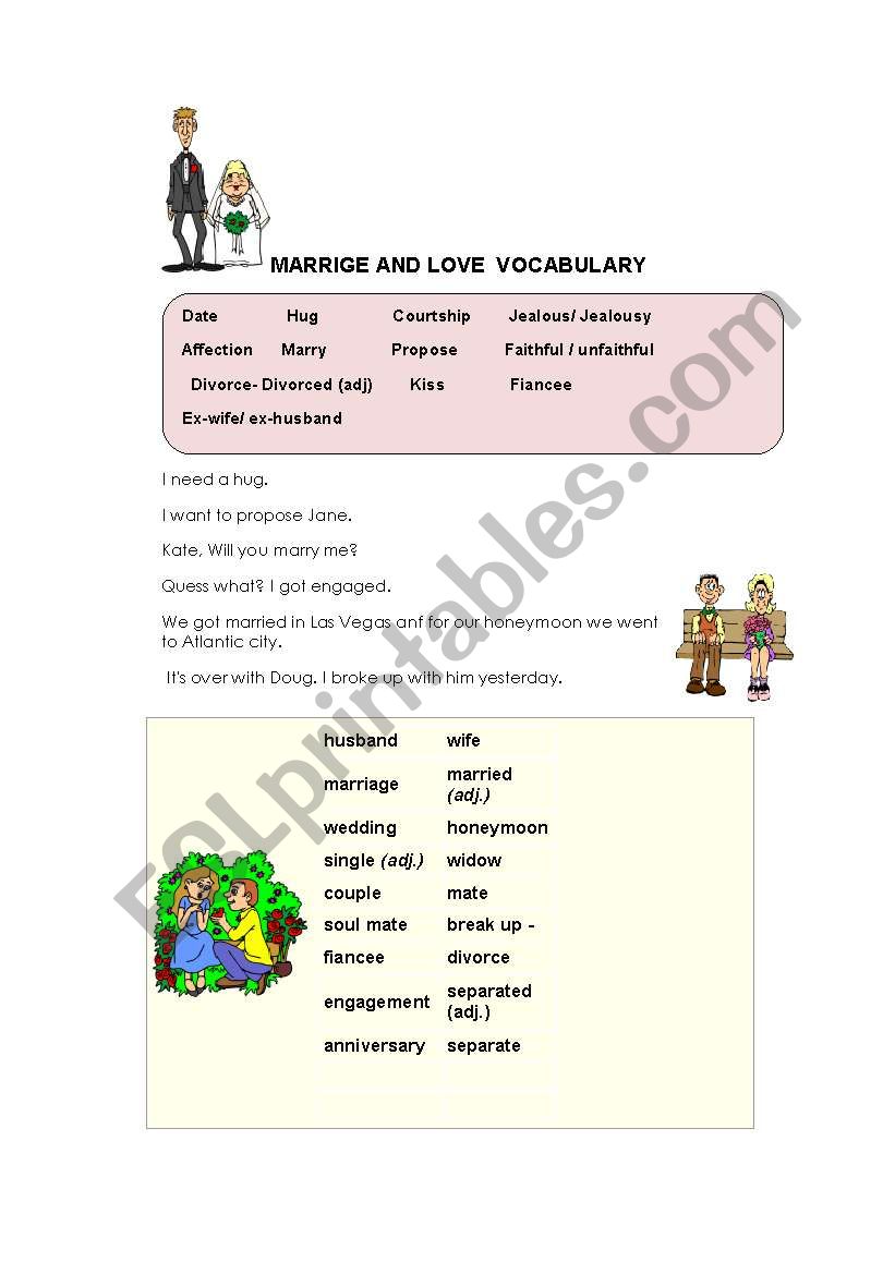 Love and Marriage worksheet