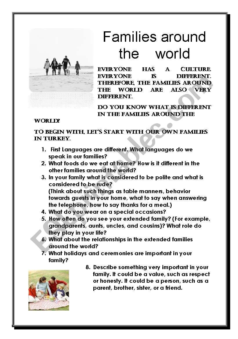 Families around the world worksheet