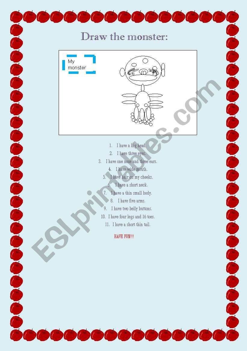 Draw the monster worksheet