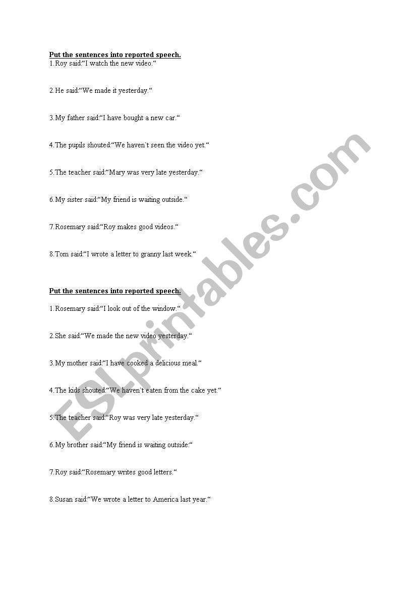 reported speech worksheet