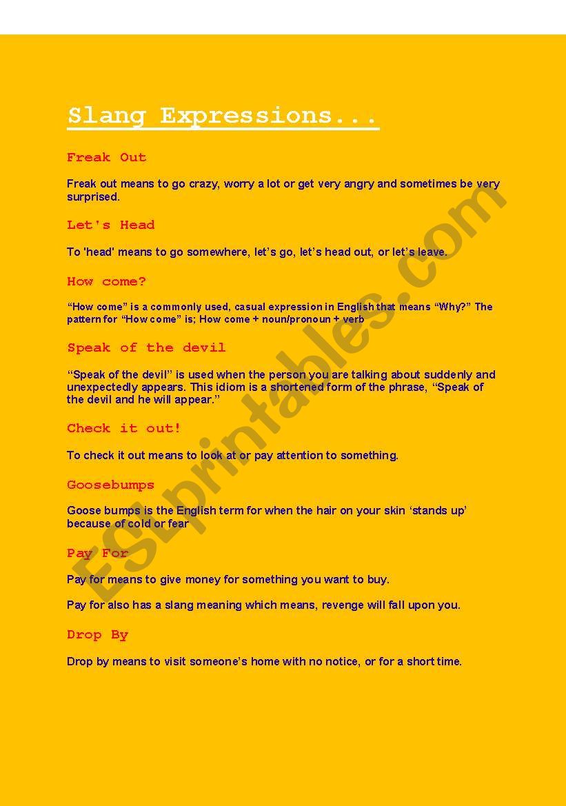 Slang Expressions worksheet