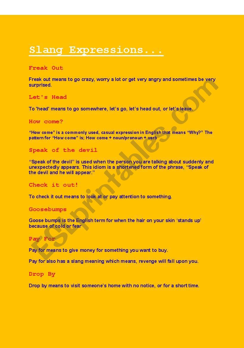 Slang Expressions worksheet
