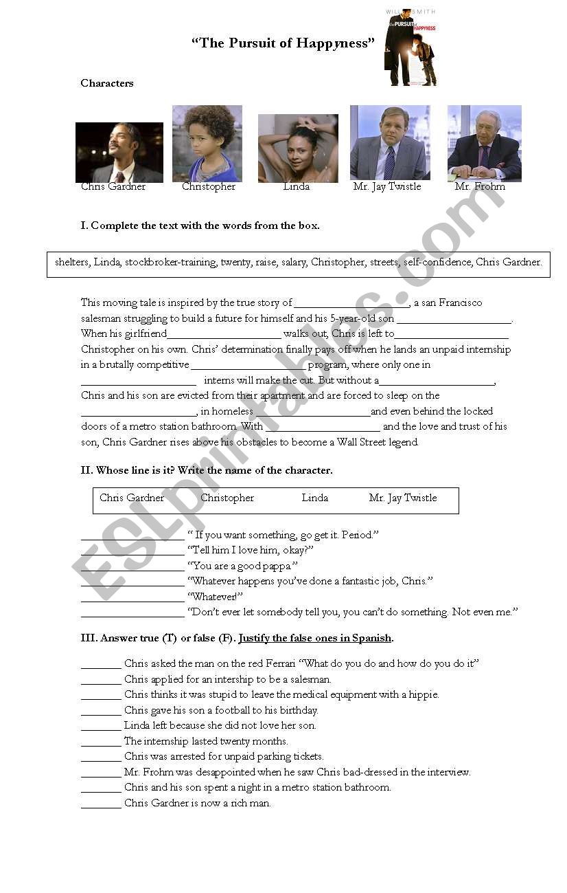 The pursuit of Happyness worksheet