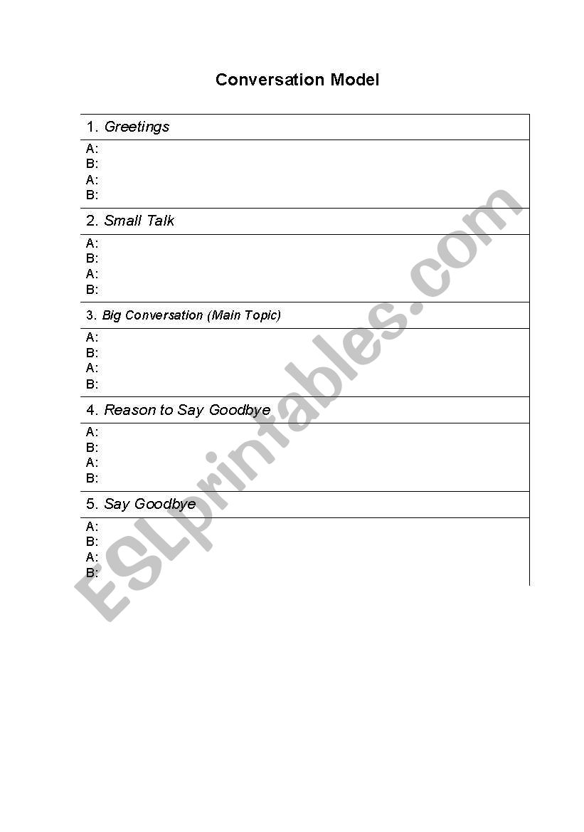 Conversation Model  worksheet