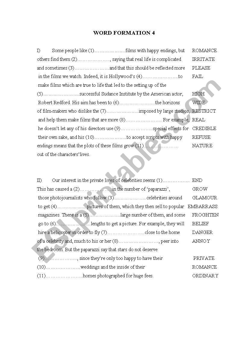 word formation (4) with answers FCE