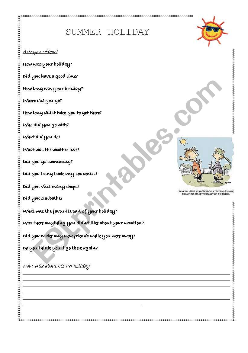 Summer Holiday worksheet
