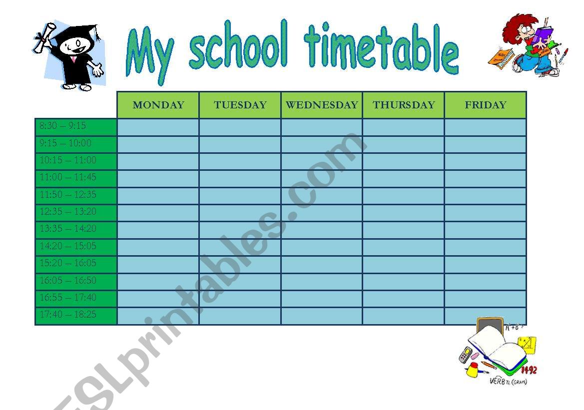 My school timetable worksheet