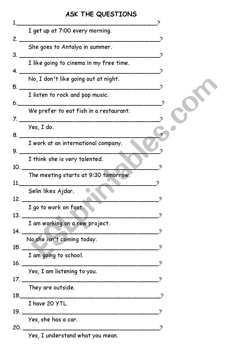 present simple and continuous Questions