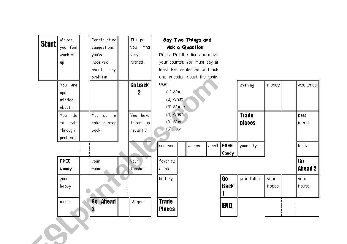 Speaking Game worksheet