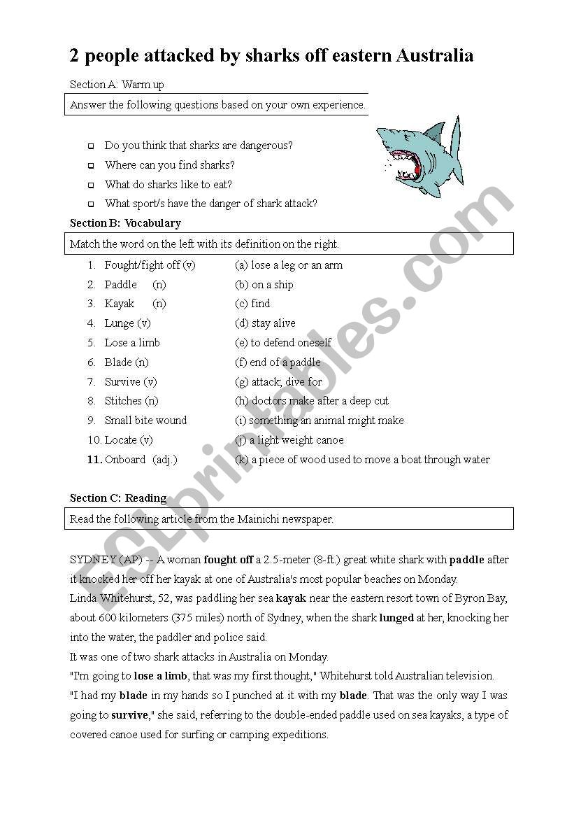 Shark Attack worksheet