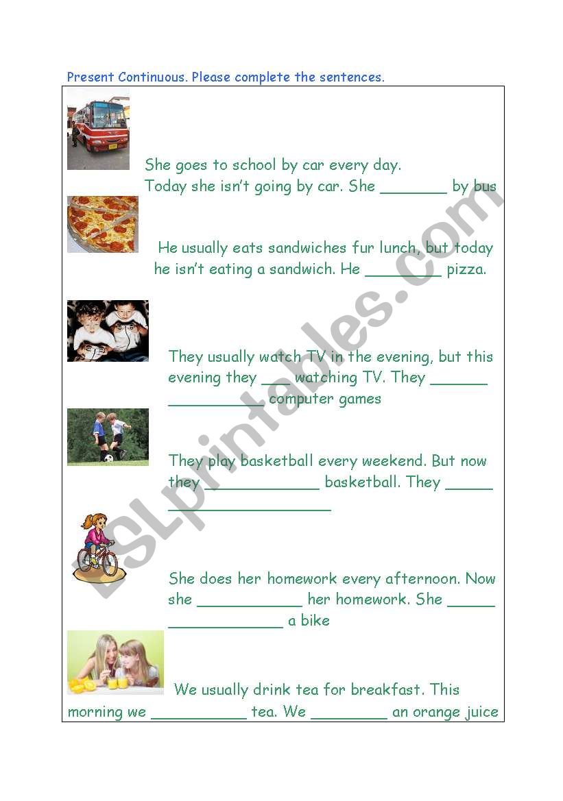 Present Continuous exercise worksheet