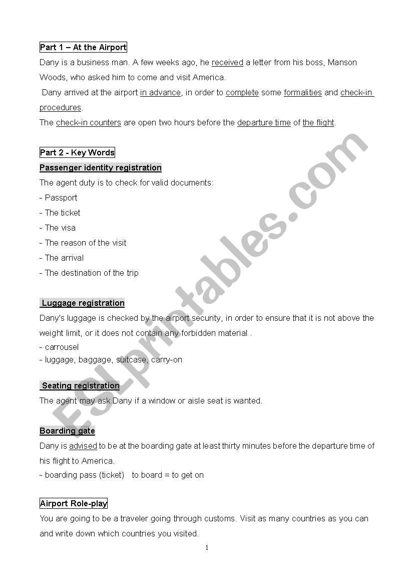 air port worksheet