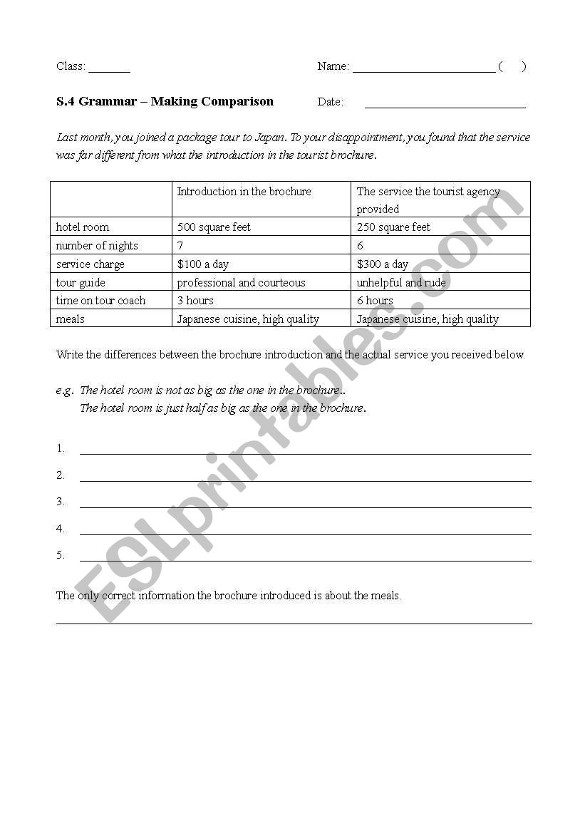 Making comparison worksheet