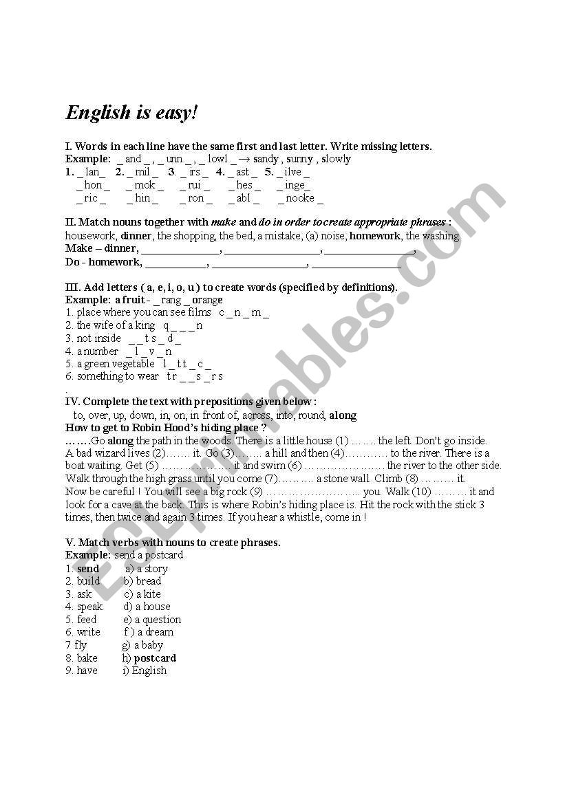 english is eassy 1 worksheet