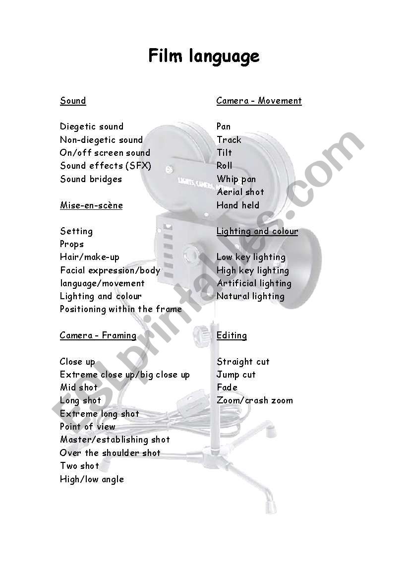 Film language worksheet