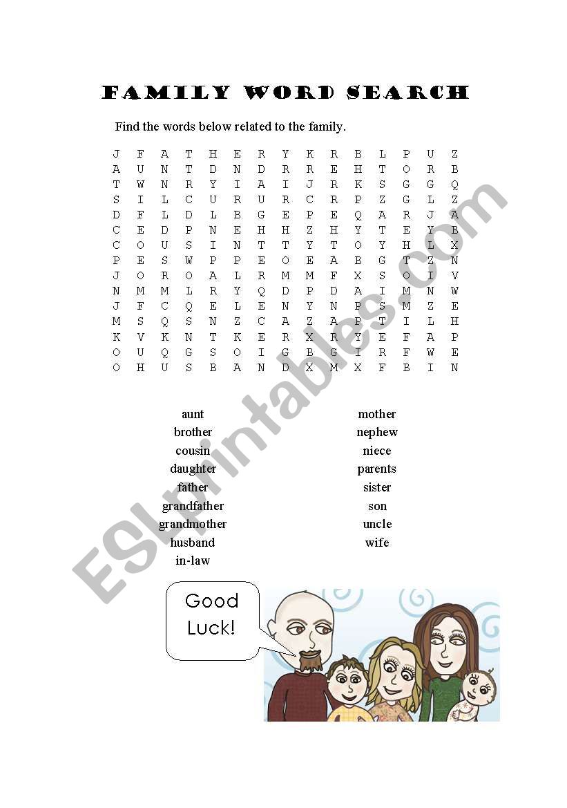 Family Word Search worksheet