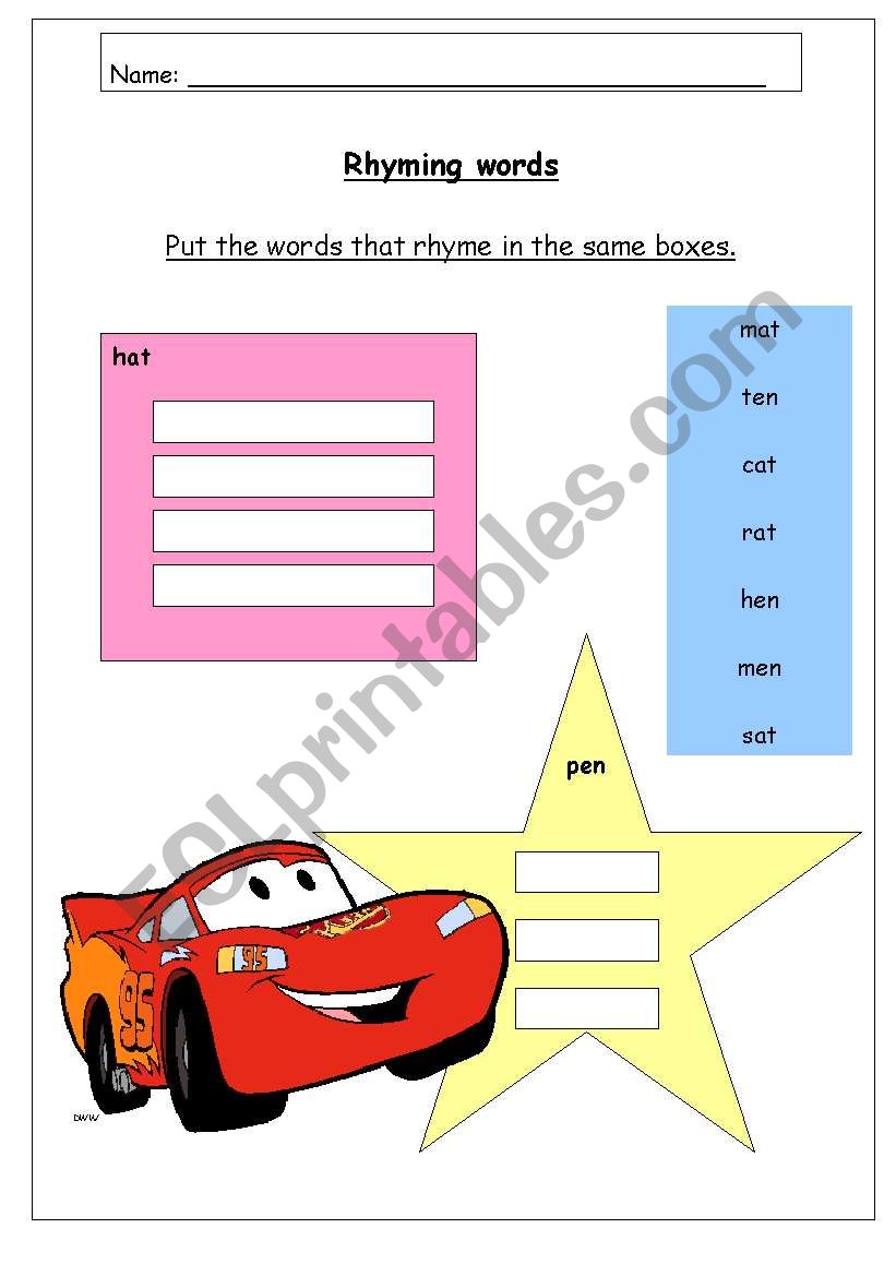 Rhyming words worksheet