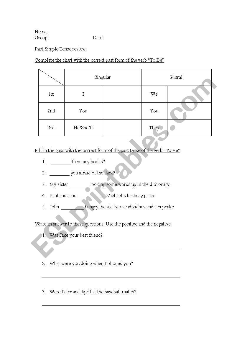 was/were worksheet