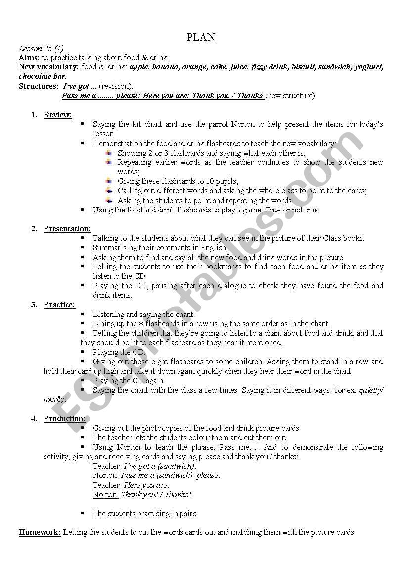 a plan of the lesson worksheet