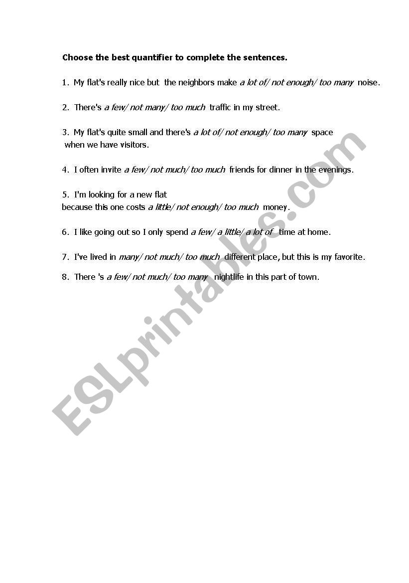 Quantity Words worksheet