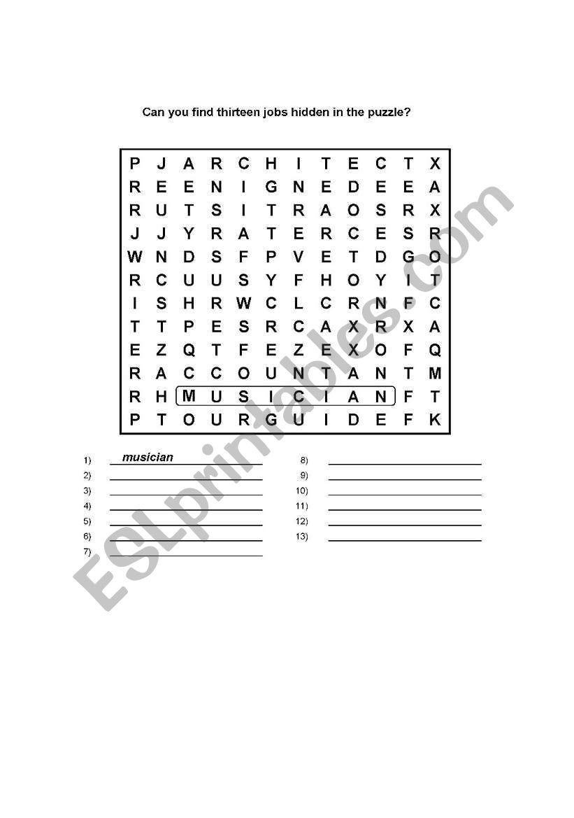 Jobs Puzzle worksheet
