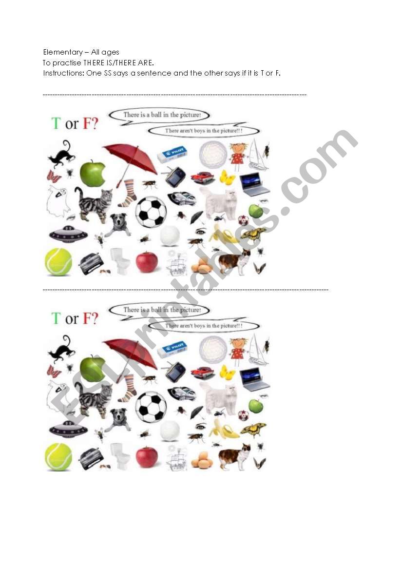 THERE IS/ARE - T or F game worksheet