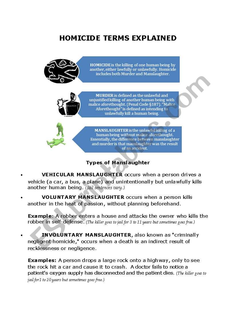 Homicide Terms Explained worksheet