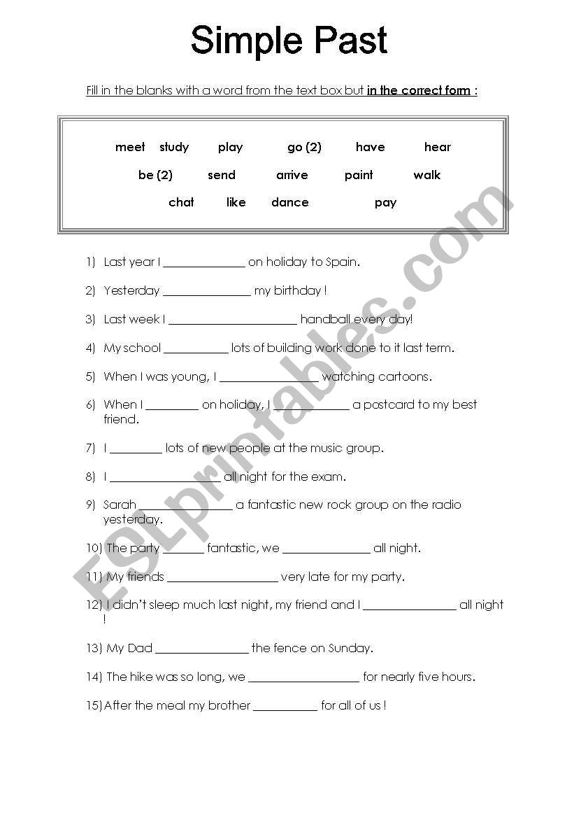 Simple Past Worksheet worksheet