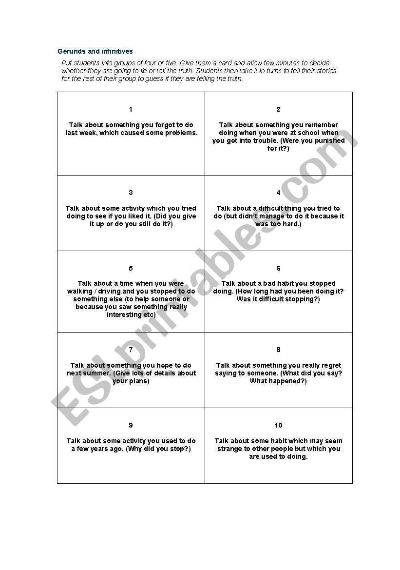 gerund or infinitive worksheet