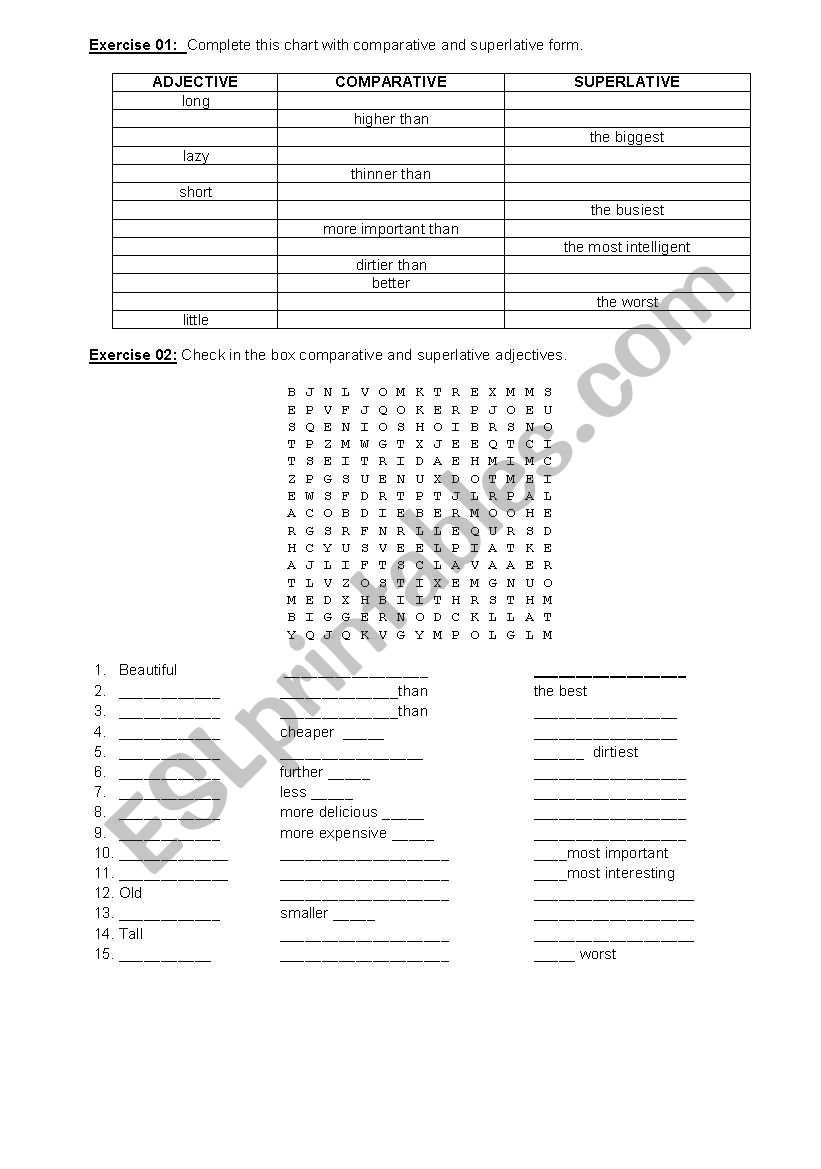 SUPERLATIVE AND COMPARATIVE worksheet