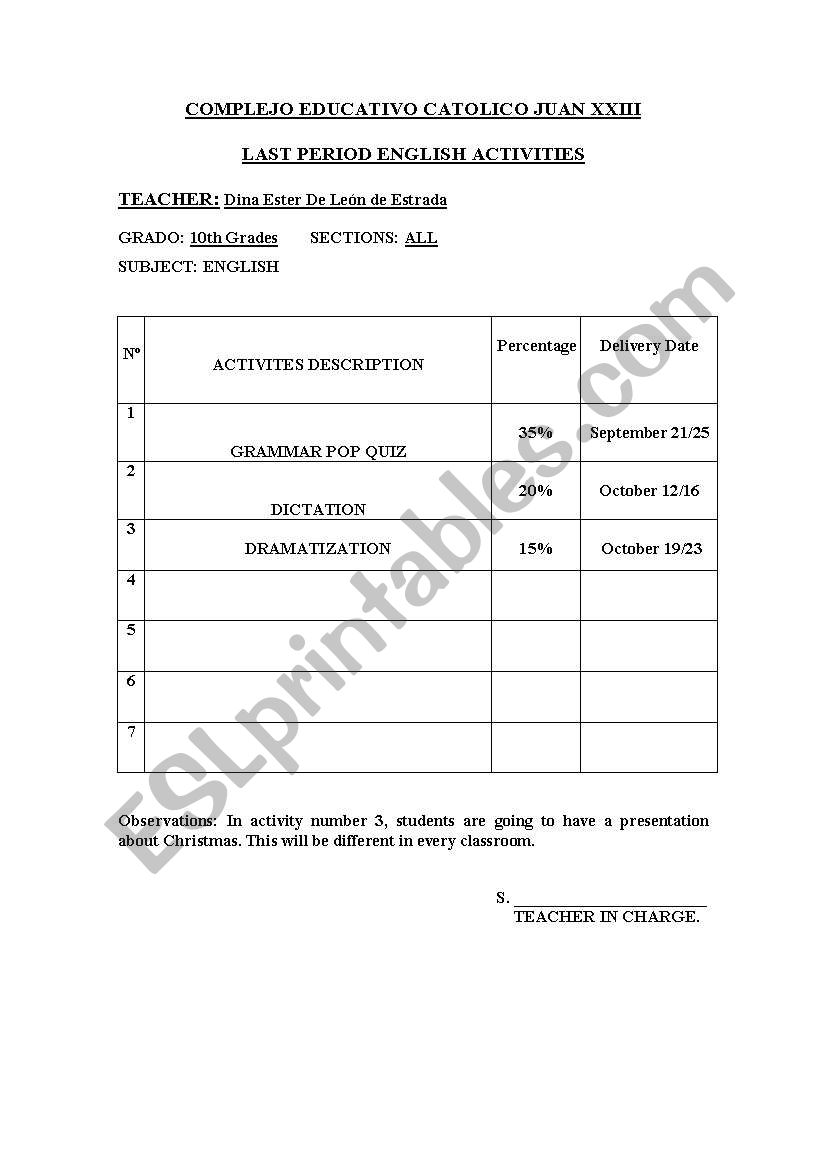 ACTIVITY CARD worksheet