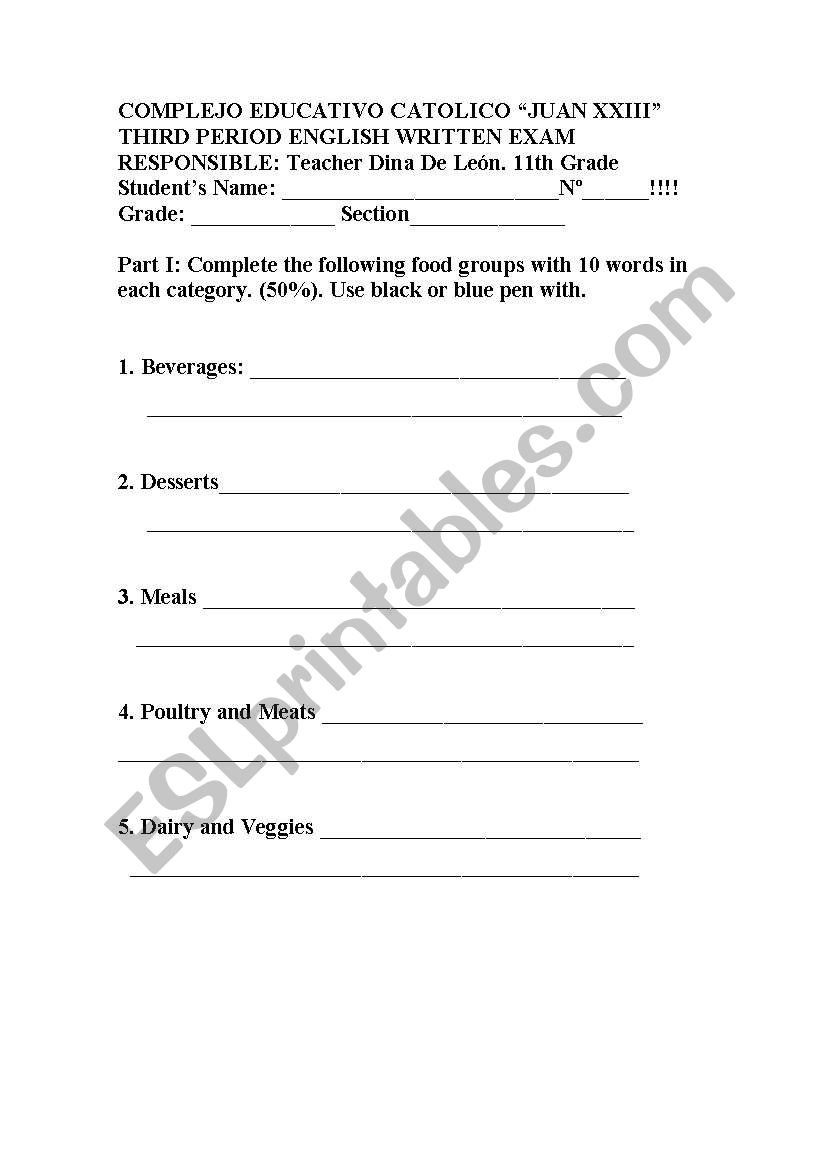 WRITTEN EXAM worksheet