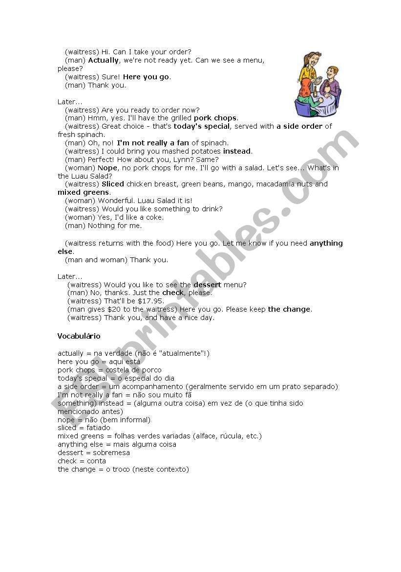 Restaurant Order worksheet