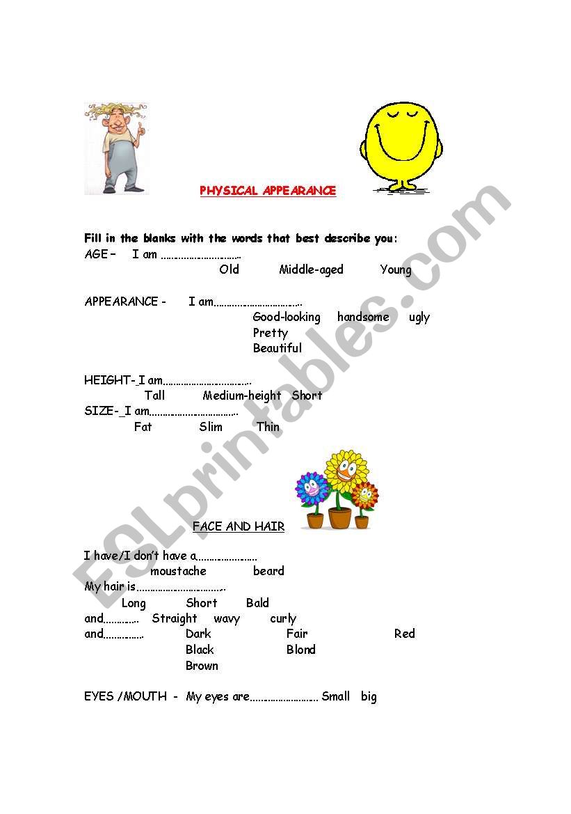 physical appearance worksheet