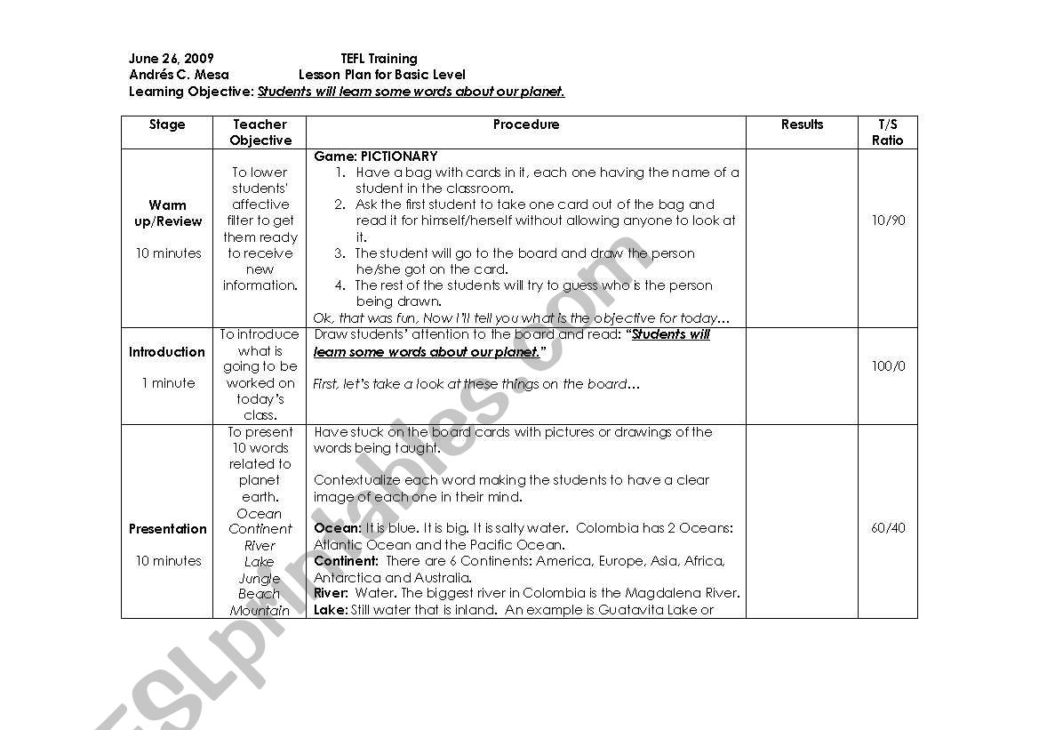 vocabulary lesson worksheet