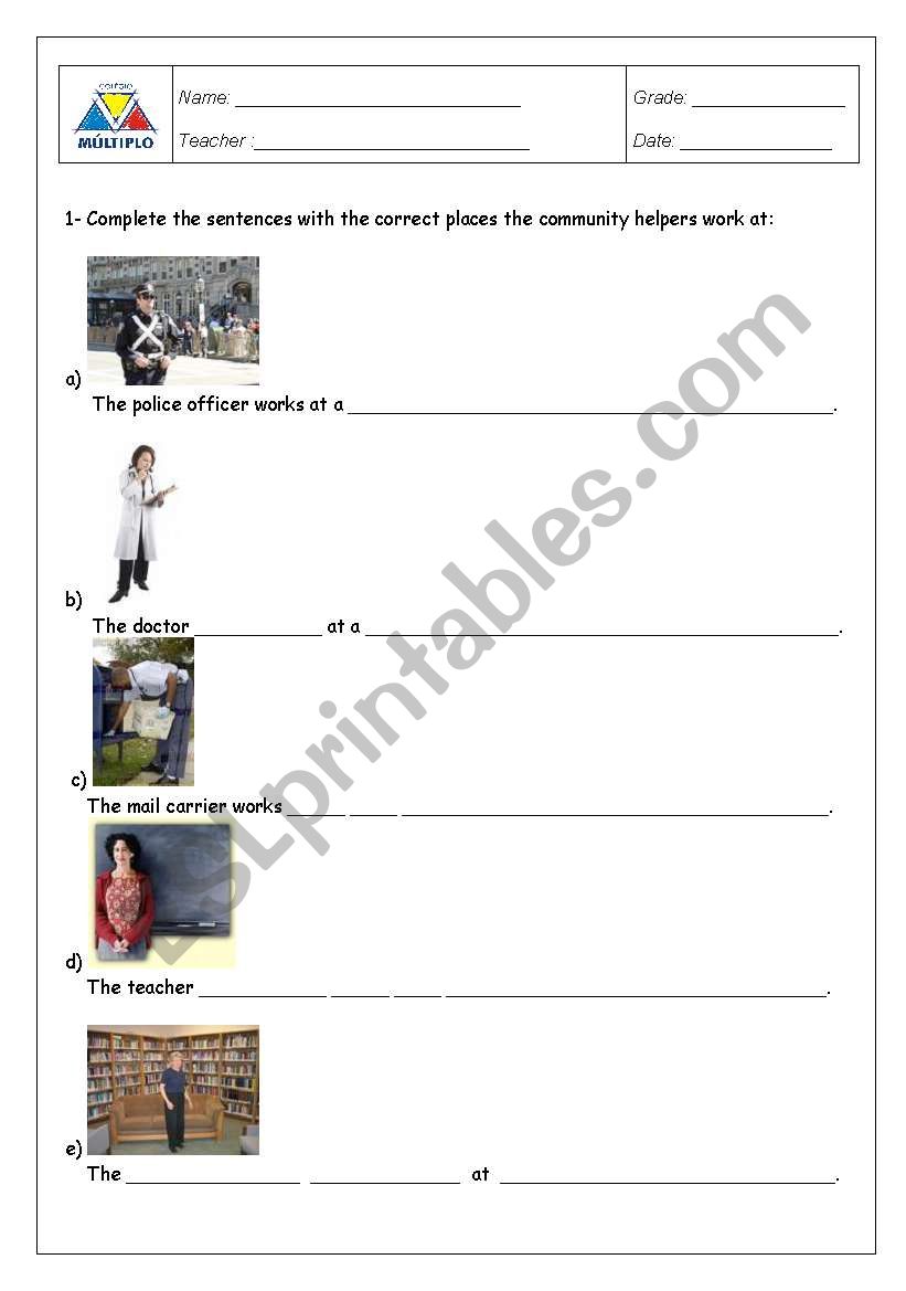 Community helpers worksheet