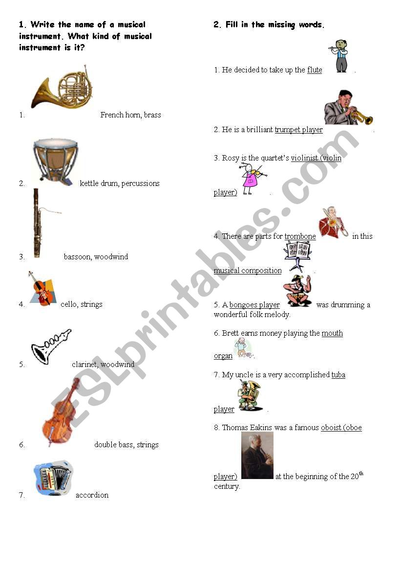 Musical Instruments (KEYS) worksheet